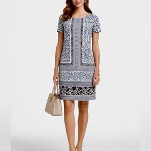 J Jill Mixed Print Blue Floral Knit Sheath Dress ~ Size Small 💛🍄